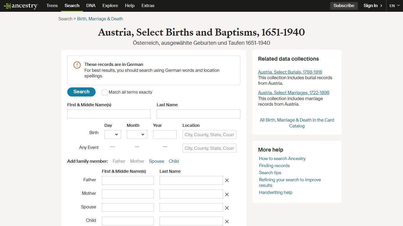 Austria, Select Births and Baptisms, 1651-1940