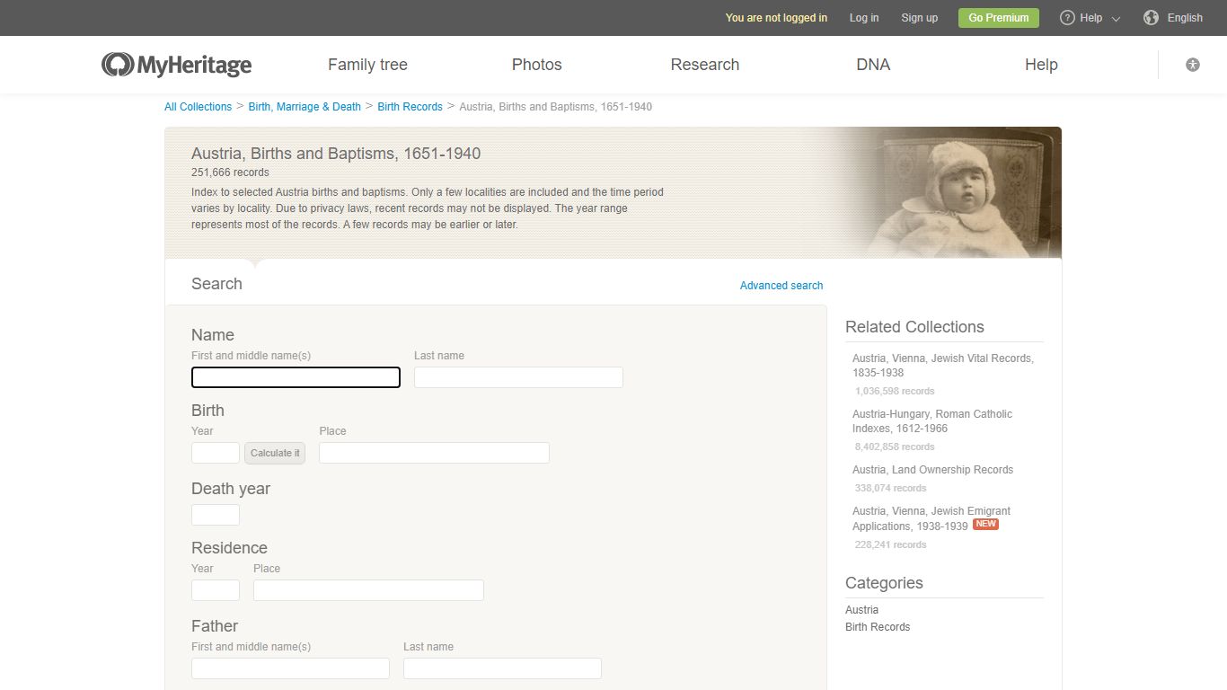 Austria, Births and Baptisms, 1651-1940 - MyHeritage